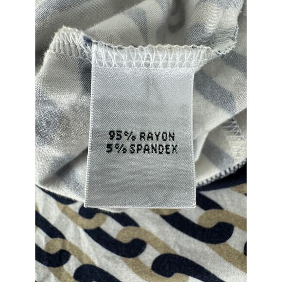 Talbots Petite Sz 2P Wrap Chain Link Print Stretch A Line Midi Dress Navy White - Picture 9 of 10